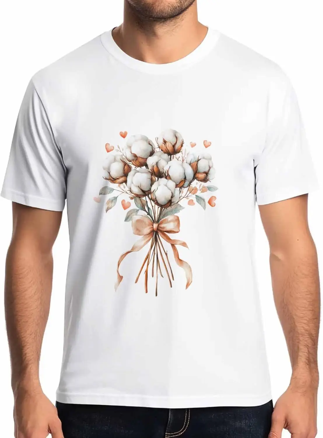 

Flower Leaf Bouquet Mens T-Shirts,Short Sleeve T Shirts for Men Crew Neck Tee Pink Bow Heart Men's T-Shirts,White-3XL