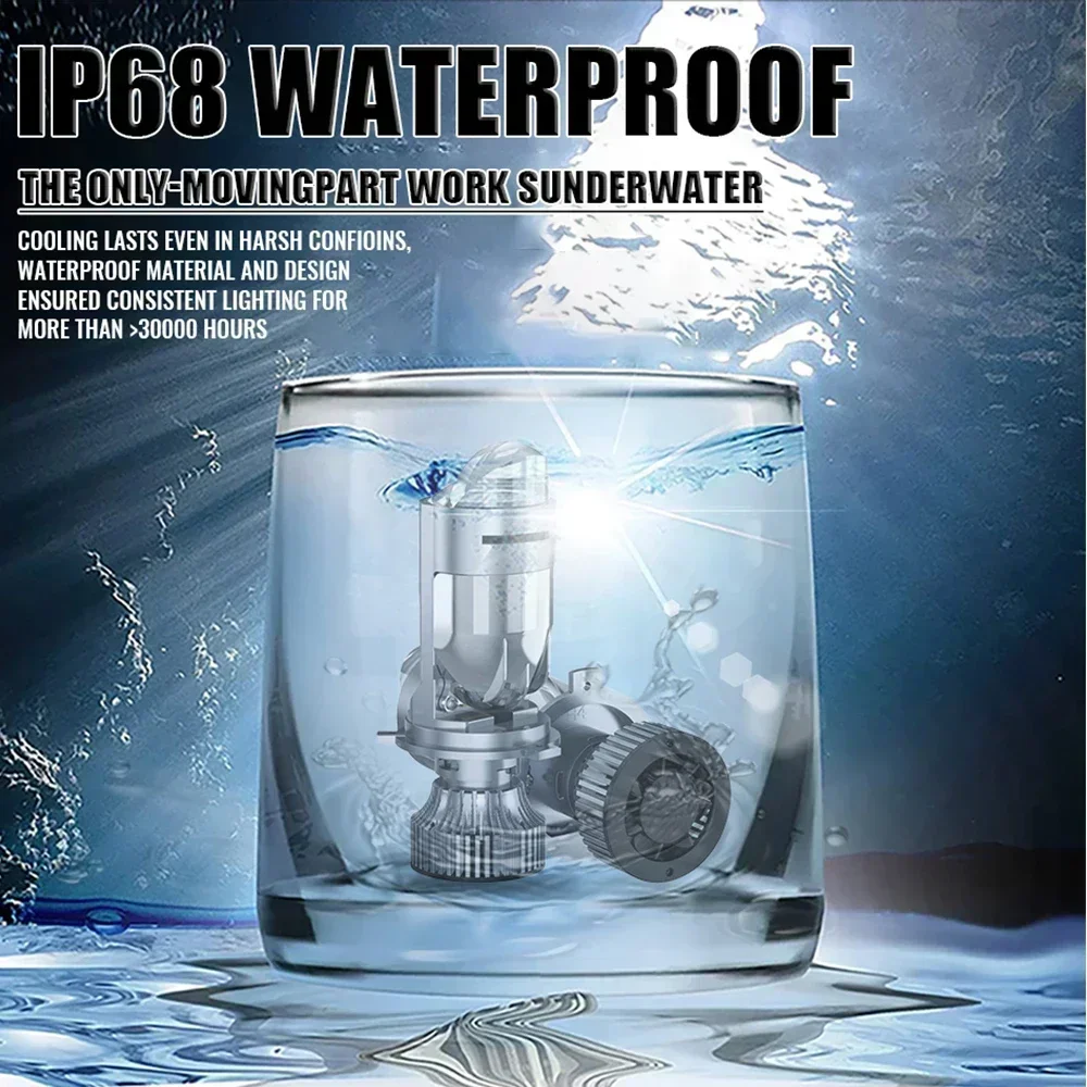 H4 LED Projector Mini Lens Auto H4 LED Headlight Bulb Kit Conversion High Beam Low Beam 1000000LM 6000K Turbo Fan Car Light Lamp