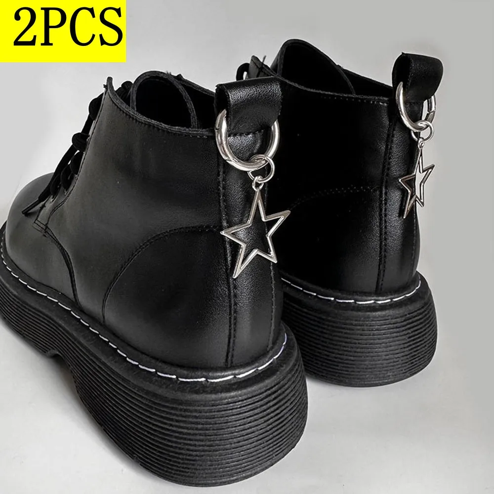 1Pair Metal Hollow Stars Hearts Pendant Y2k Black Boots Shoes Buckles Decoration Party Jewelry Diy Snap Hook Shoes Accessories