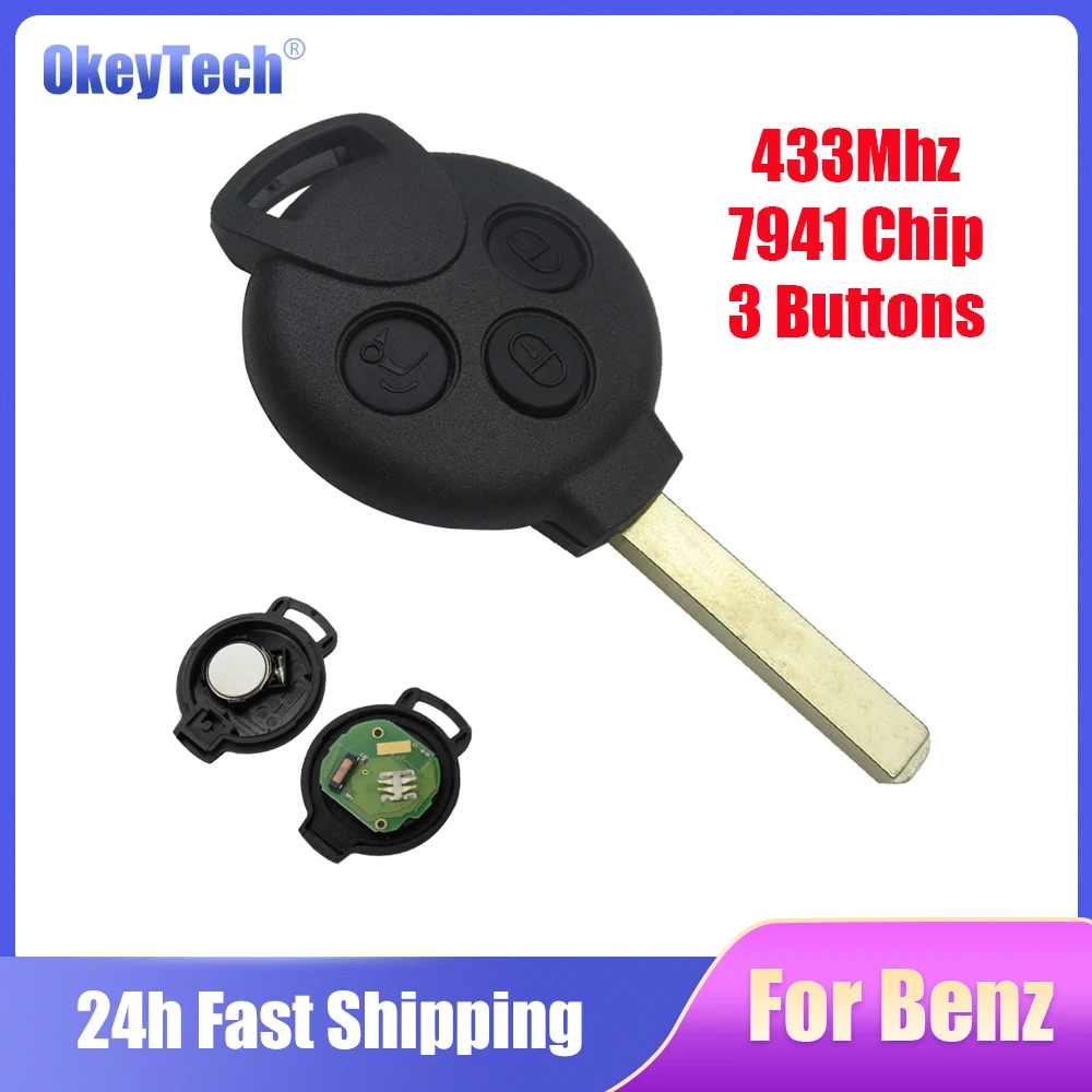 

OkeyTech 433Mhz ID46 PCF7941 Chip KR55WK45144 Remote Smart Car Key For Mercedes-Benz Fortwo 451 2007-2013 Fob