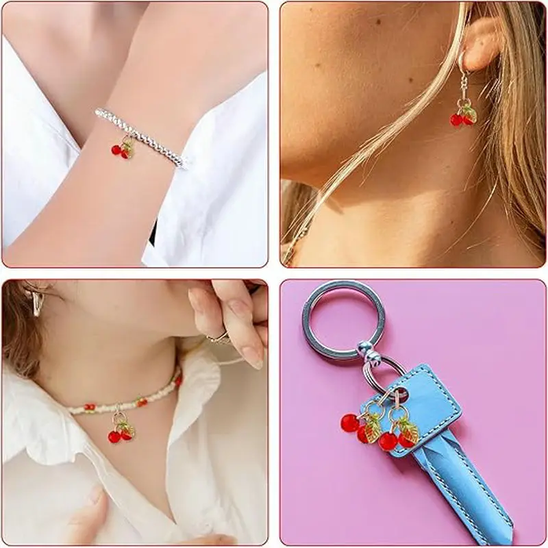 10pcs Red Cherry Charms Cute Glass Red Fruit Pendants with Loop DIY Jewelry Making Accessories for Bracelet Necklace Earrings
