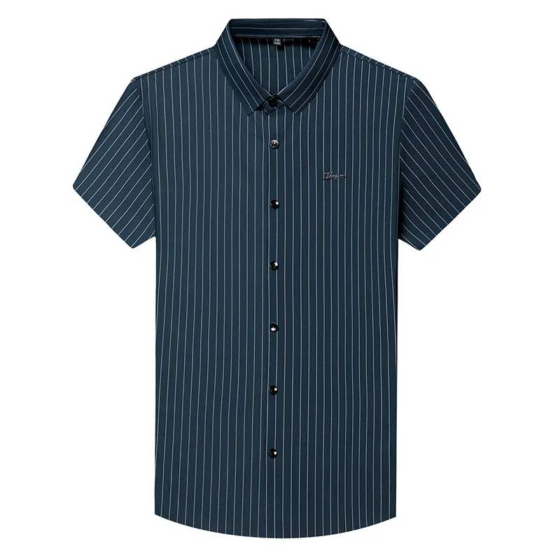 Men Fashion Summer Thin Striped Shirt Mulberry Silk Short-sleeved Shirt