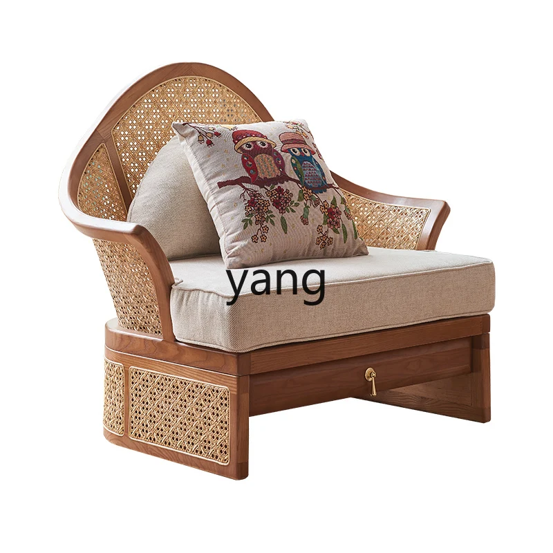 

CX Retro Rattan Sofa Living Room Combination New Chinese Style Villa B & B Simple Solid Wood Sofa