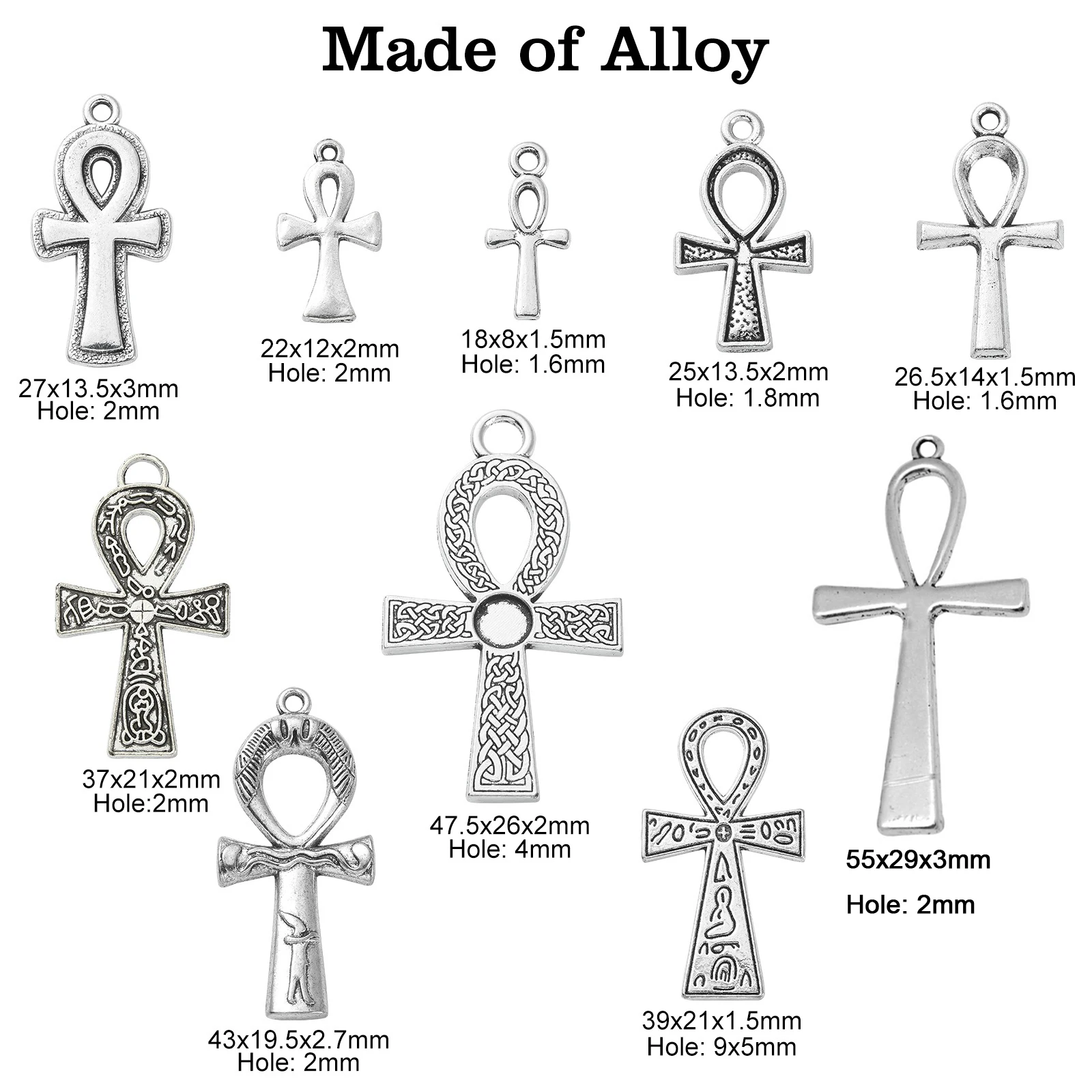 PandaHall 50 Stück 10 Stile Ägyptische Spirituelle Anhänger Ankh-Kreuz-Charms für DIY Schmuckherstellung Armband Halskette – Detail 2