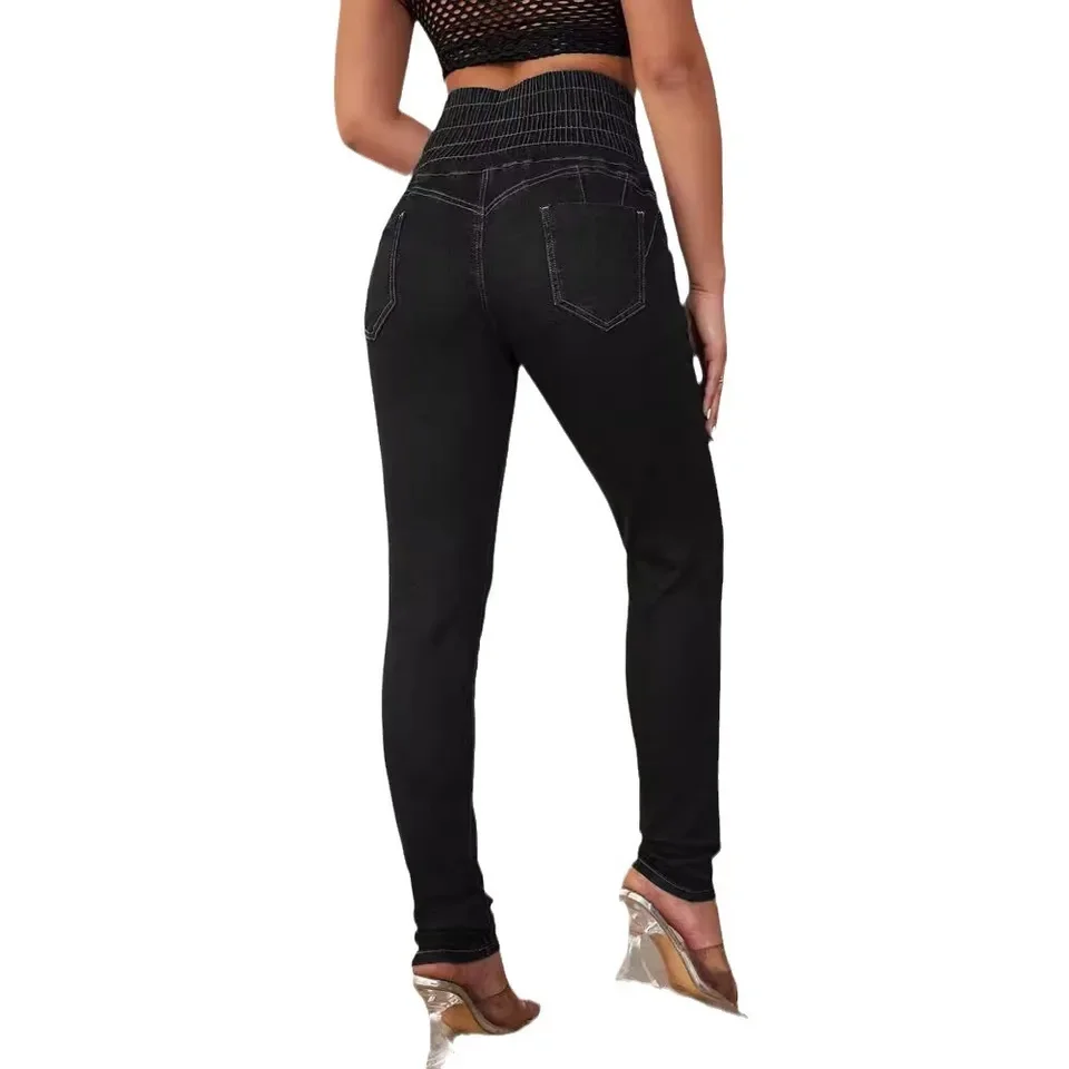 الأوروبية الأمريكية الربيع / الصيف نمط جديد مثير الورك رفع الدانتيل متابعة نحيل الجينز. جينز نسائي كاجوال عالي الخصر