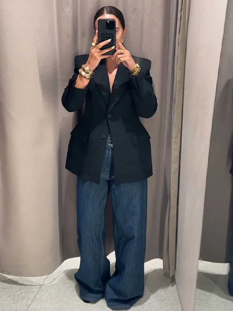 

Spring and Autumn Simple European and American Casual Pure Color Single Breasted Waist Cinched Suit Jacket Woman