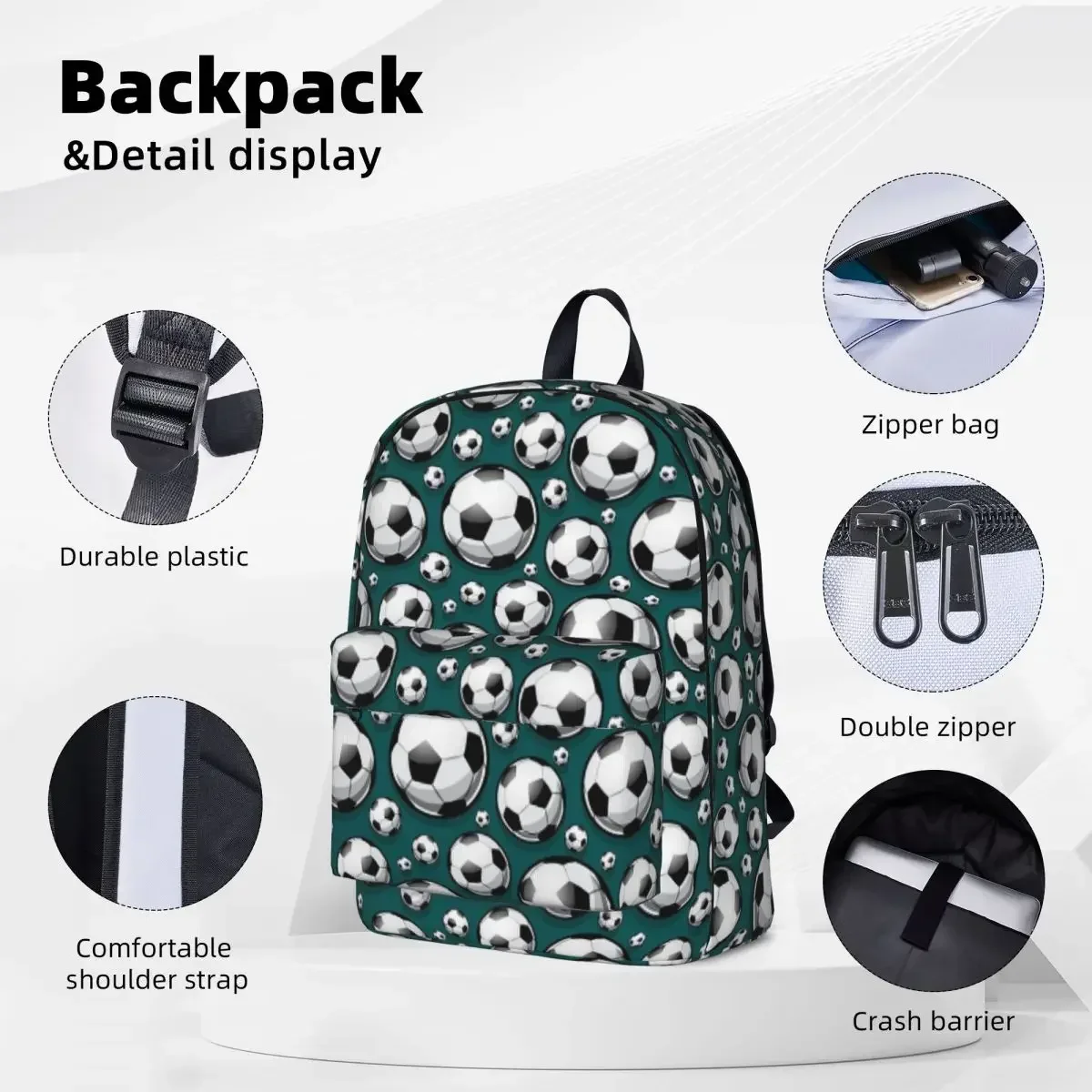 Soccer Ball Balls Pattern Blue Football Sport Sports Backpacks Bookbag Students School Bag Cartoon Laptop Rucksack Shoulder Bag