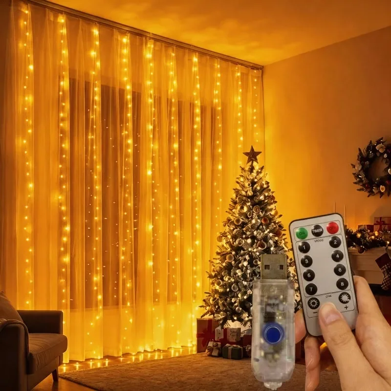 Curtain Lights Dimmable Fairy Lights with Remote and Timer 8 Modes USB Powered String Lights for Room Wall Party Xmas