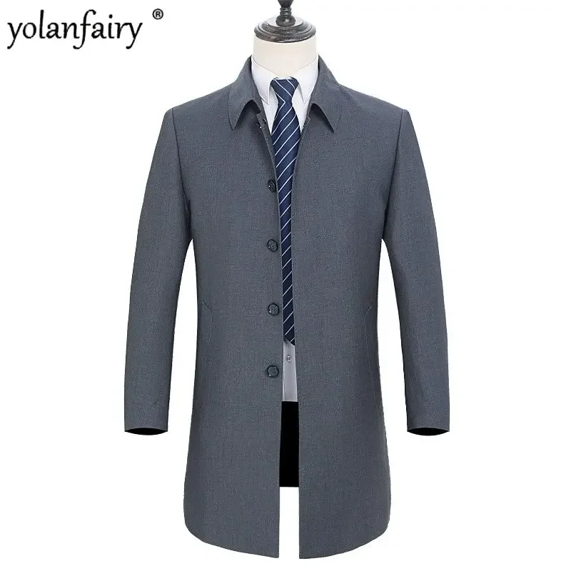 

41% Wool Coat Men Clothing Spring Fall Mid Long Trenchcoat Male Business Casual Coats Loose Mens Woolen Jacket Large Size 7XL FC