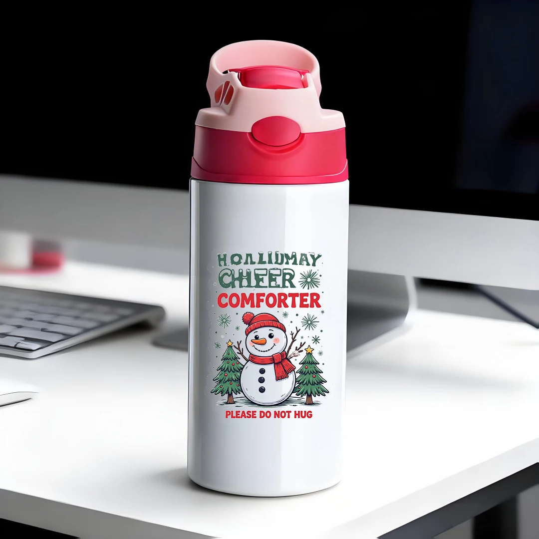 

304 stainless steel thermal cup + cartoon Santa Claus snowman straw cup kids thermal water bottle top choice for Christmas gifts