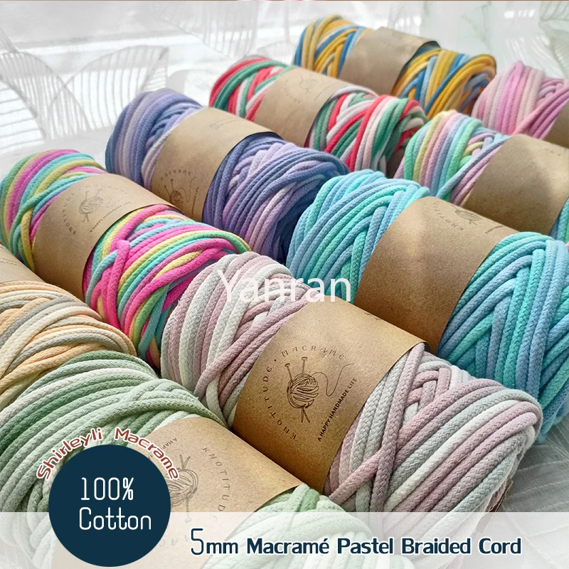 4.5mm Macrame Braided Cords  100% Premium Cotton Rainbow Pastel Variegated Macrame Rope for Kechians Dog Leash 60Yds/ 55M