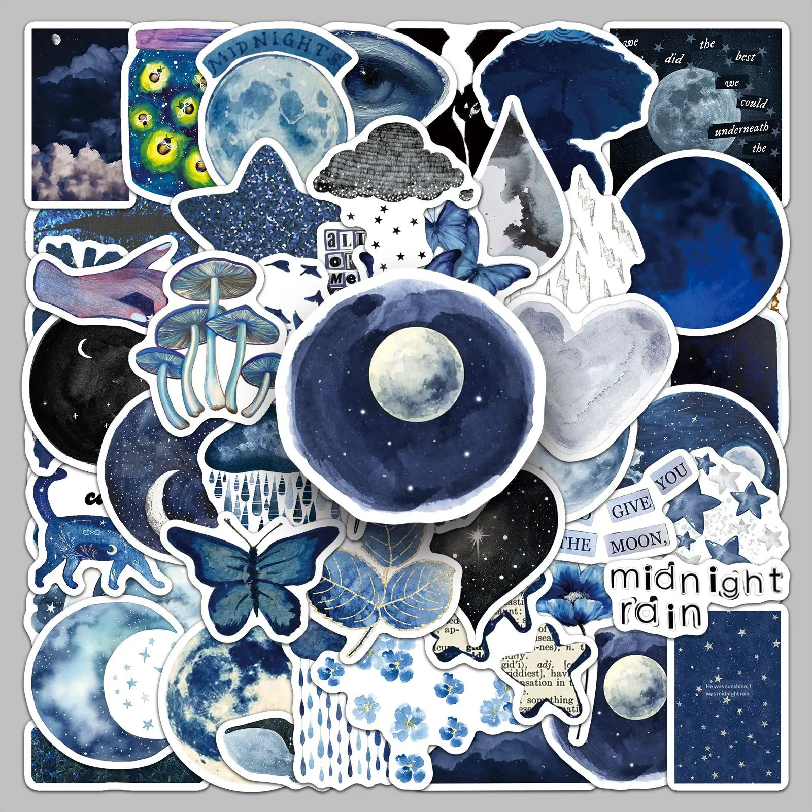 10/30/50 шт., синие наклейки Midnight Rain, стильные мультяшные наклейки, скейтборд, чемодан, телефон, ноутбук, велосипед, милые детские игрушки, граффити