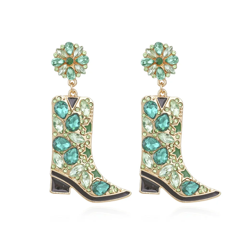 Exaggerated alloy drip oil diamond set boots earrings modern girl colored diamond flower boots earrings earrings women