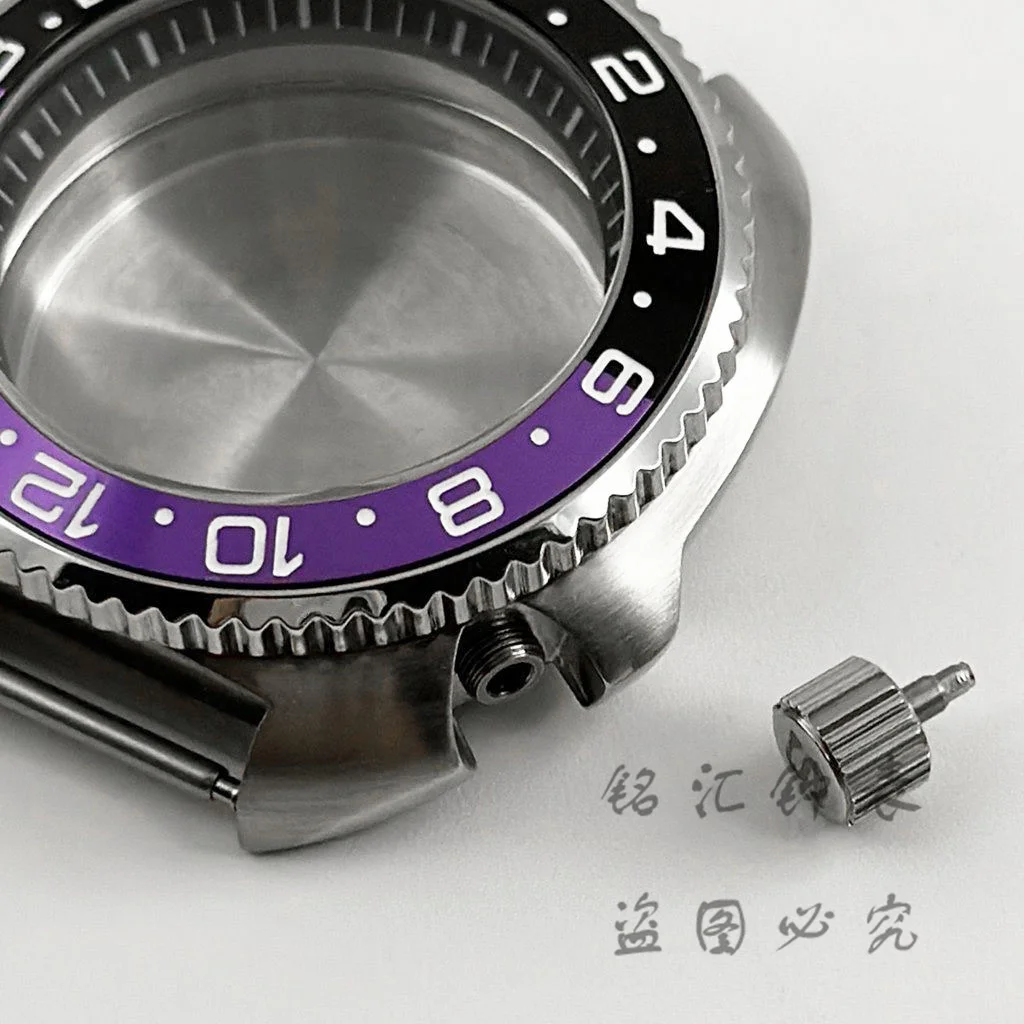 Black Purple GMT Bezel 44MM NH35 Turtle Watch Case For NH34 NH35 NH36 NH38 NH70 Movement S Crown Case Turtle Abalone Captain