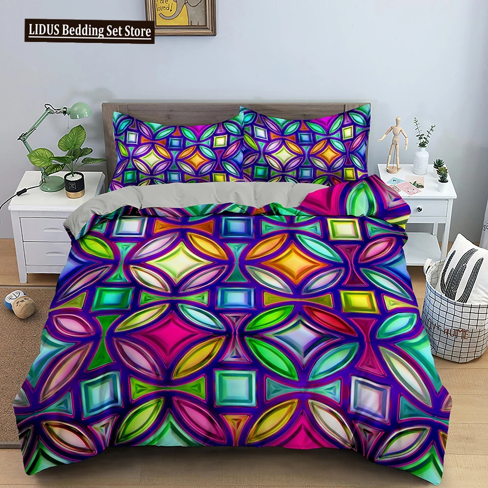 Geometric Duvet Cover Set Colourful 3D Design Polyester Comforter Cover Bedding Set King Queen Twin Full Size For Kids Teens Boy