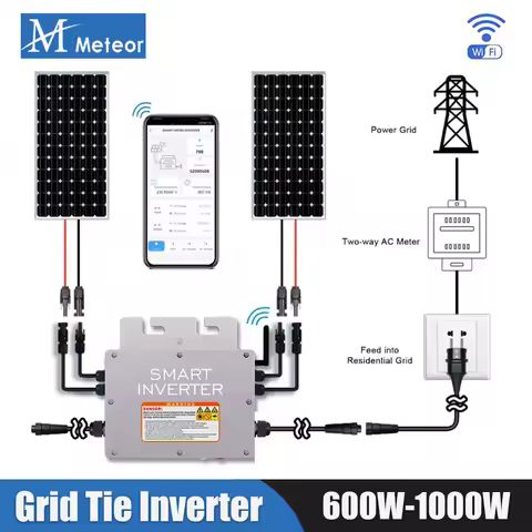 MPPT 1KW 800W 600W Grid Tie Micro Solar Inverter 20-60VDC Input WiFi IP65 Output 120V/230V Home Grid Compatible Solar Power