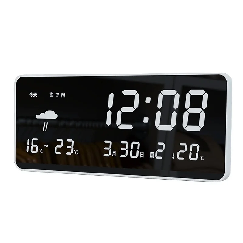 LED Alarm Clock Bluetooth Calendar Desk Clock USB Mirror WiFi Weather Forecast Network Electronic Clock Desktop Office