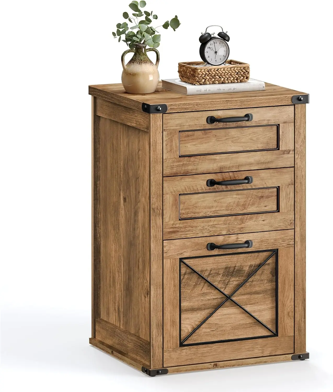 File Cabinet, Filing Cabinet with 3 Drawers, Printer Stand, Fit A4, Letter Size, Hanging File Folders, Modern Farmhouse Style, f