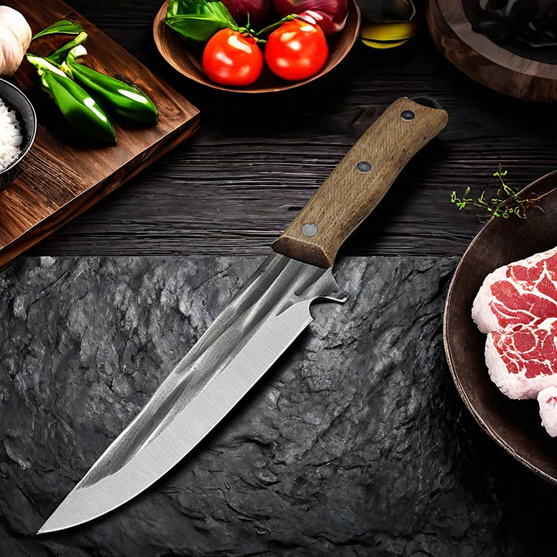 Stainless Steel Boning Knife Forged Full Tang Kitchen Chef Knives Meat Cleaver Butcher Knife Fish Knife with Wood Handle Tools