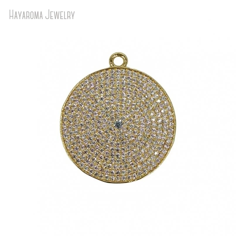 

10Pcs Gold Color Jewelry Metal Cubic Zirconia Round Coin Shape Circle Wholesale Invisible Setting Pendant PM50821