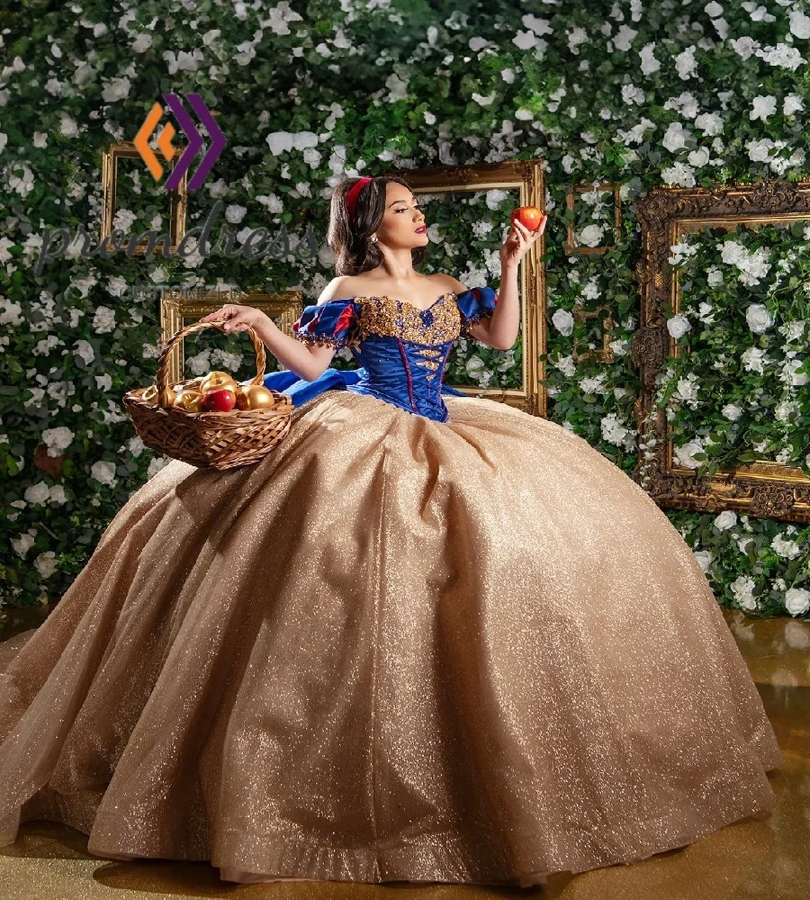 Fairytale Gold Quinceanera Dress Shiny Ball Gown Princess Birthday Dress Beaded Lace Sweet 16 Dress Vestidos De 15 Xv Customized
