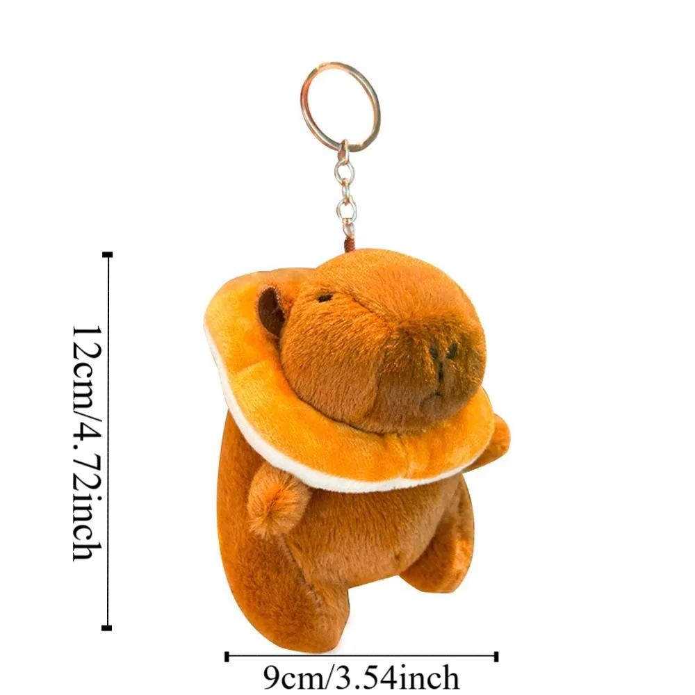สีน้ําตาลนุ่ม Capybara Key แหวนตลกแฮมเบอร์เกอร์ตุ๊กตาสัตว์จี้ PP Cotton Toast การ์ตูนตุ๊กตาพวงกุญแจผู้หญิง