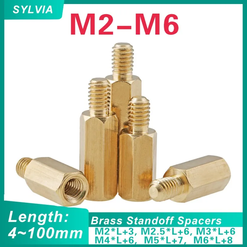 50/ 20/ 10/ 5pcs Male to Female Brass Spacer M2 m2.5 m3 m4 m5 M6  Long Hexagonal Brass PCB Standoff Spacers