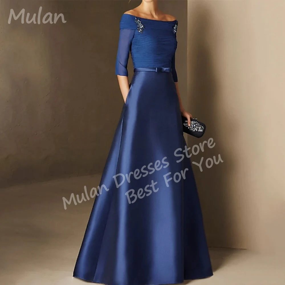 

Customized Elegant Long Mother of the Bride Dresses Boat-Neck Floor-Length A-Line Pleats Wedding Guest Party Groom Dress 2026