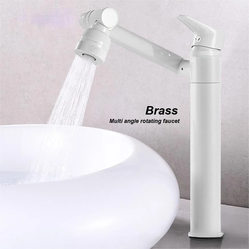 Bathroom hot and cold faucet, multi-angle rotating single hole, bathroom basin copper main faucet