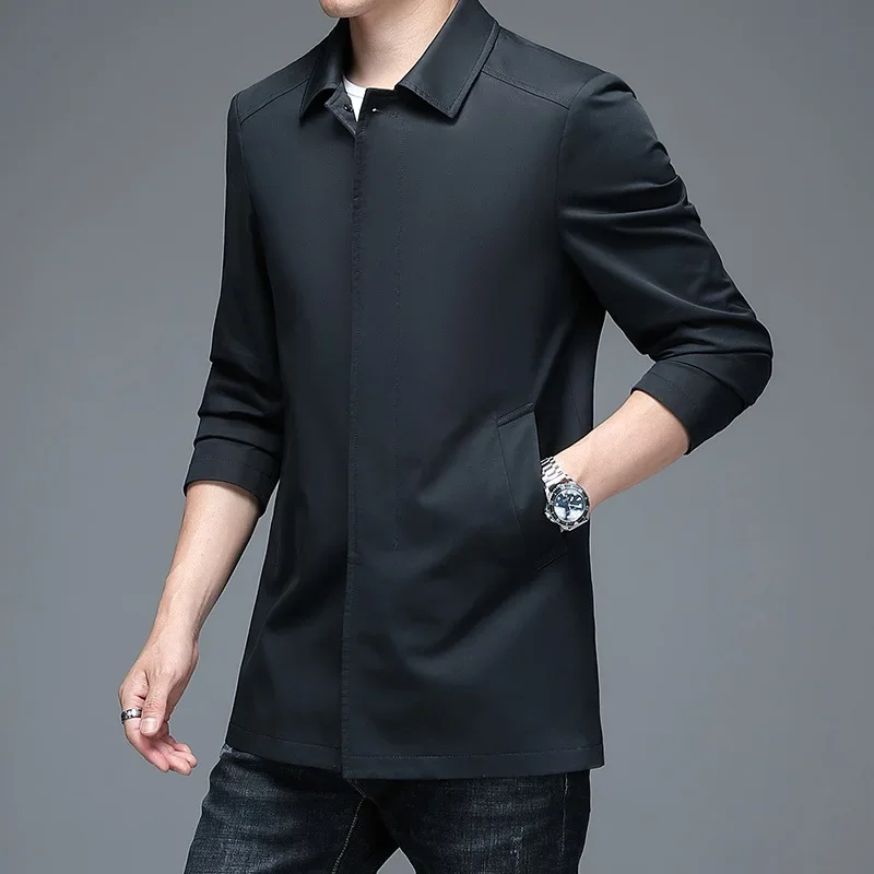 

Spring Fall New Men's Jacket Male Lapel Business Casual Coat Man Thin Clothing Hidden Single Breasted Button Top Abrigos FCY4550