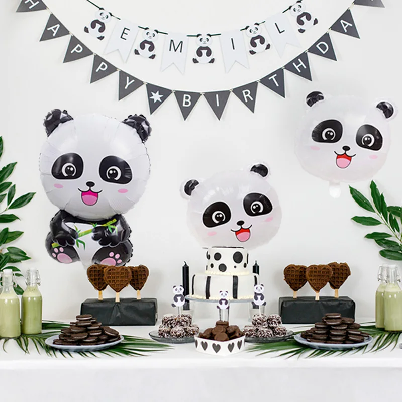 Cute Panda Foil Balloon Animal Theme Party Supplies Kids Birthday Disposable Tableware Set Balloon Banner Straws Decorations