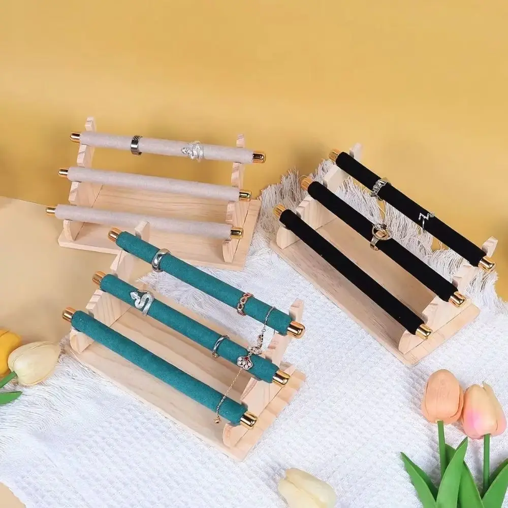 3-Tier Wooden Ring Holder Multi-Layer Necklace Bracelet Jewelry Organizer Removable Space Saving Ring Display Rack Home Decor