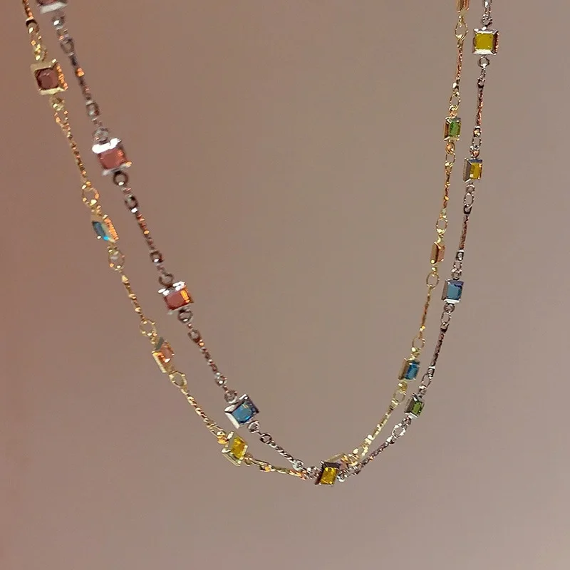 Romantische Bunte Strass-Quasten-Halsketten für Frauen, Böhmische Einfache Zirkon-Herz-Halsketten, Y2K Freundschaftsschmuck Geschenke – Detail 7