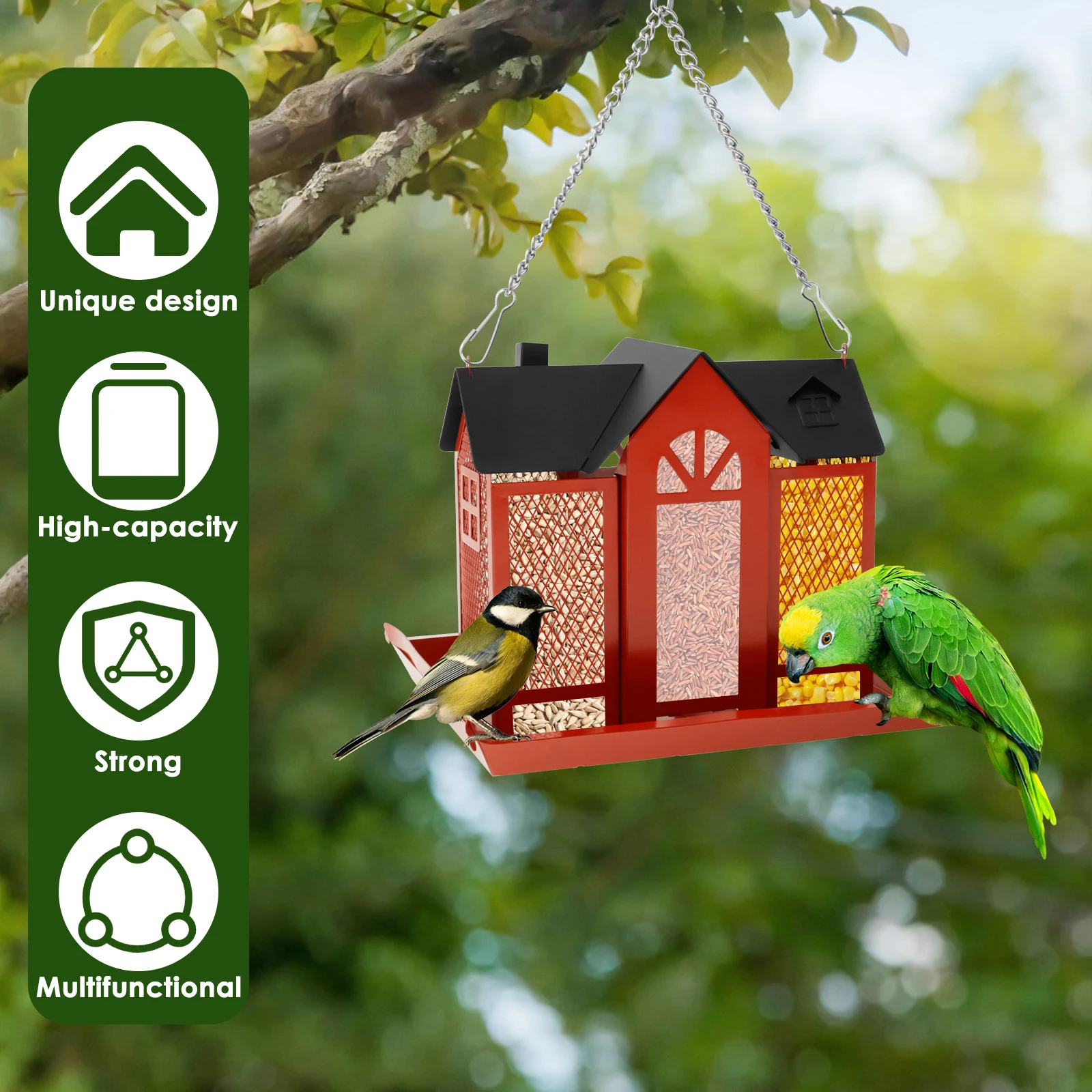 Bird Feeders Hanging Metal Bird House Large Capacity Bird Feeder Birdhouses Red Multi-purpose Bird Products for Outdoors Garden