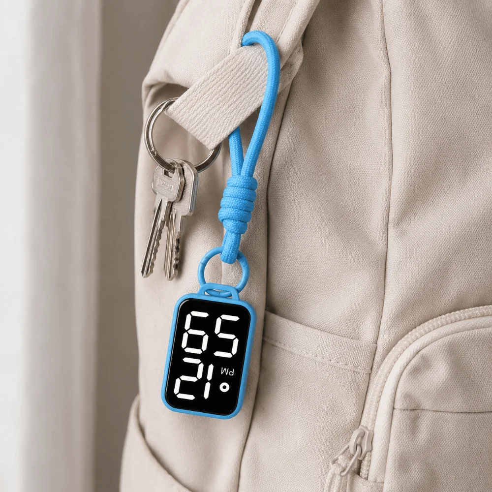 LED Pocket Watch Keychain Big Numbers Digital Display Electronic Hanging Watch Waterproof Multipurpose Digital Watch Kid Adult