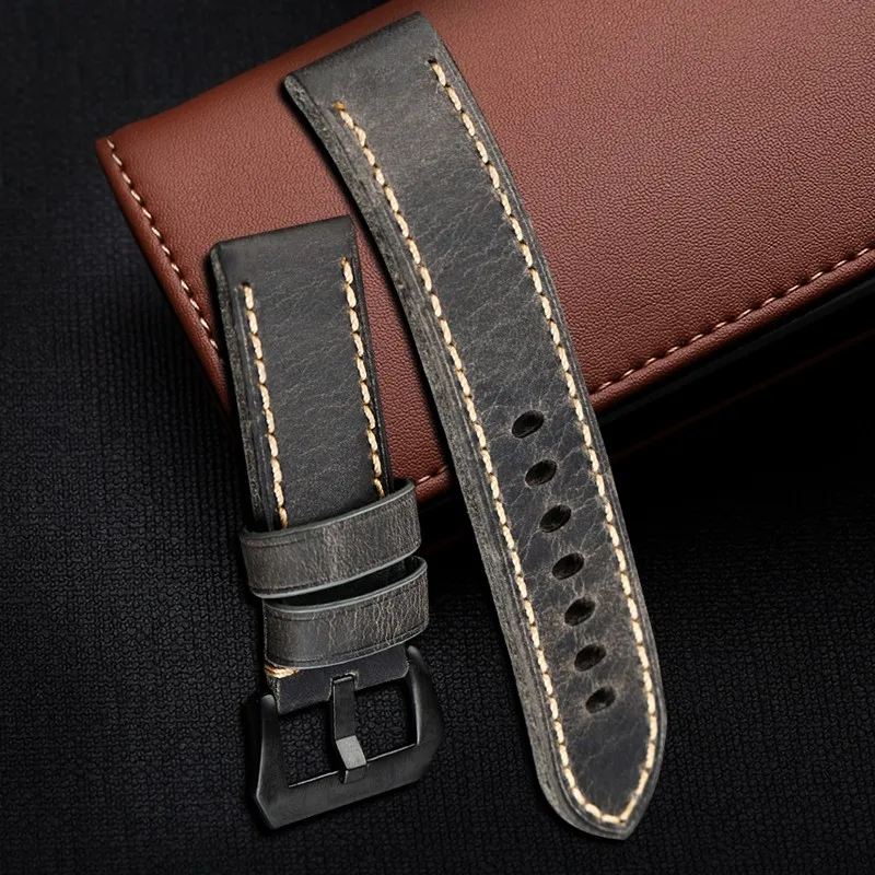 20mm 22mm 24mm 26mm Retro Brown Vintage Italy Calf Leather Watchband For PAM PAM111 PAM441/Panerai Pilot Watch Strap