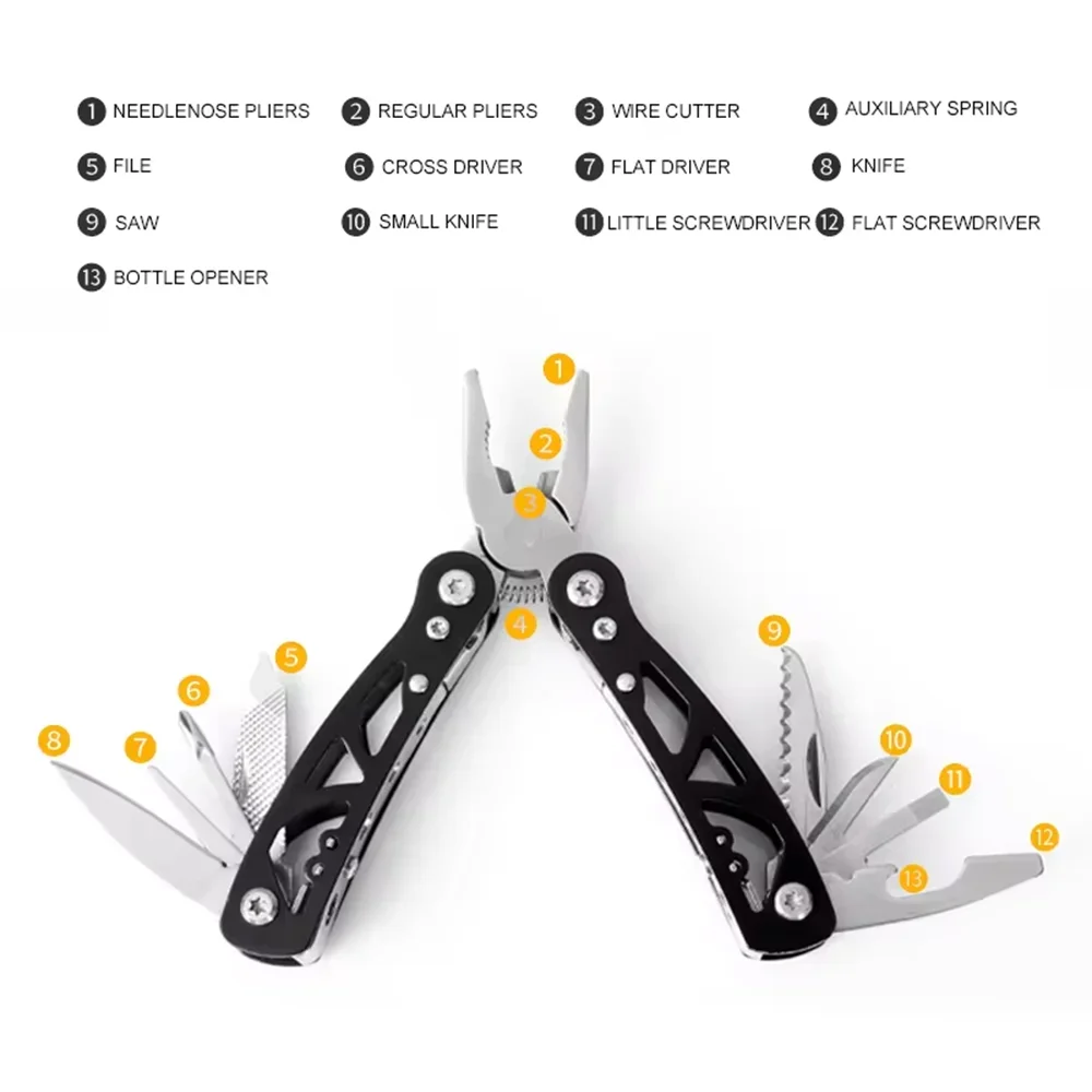 13-in-1 Tactical Multitool Knife Pliers Portable Multi Tool Pocket Knife Screwdriver for Outdoor Survival Camping Hunting Hiking