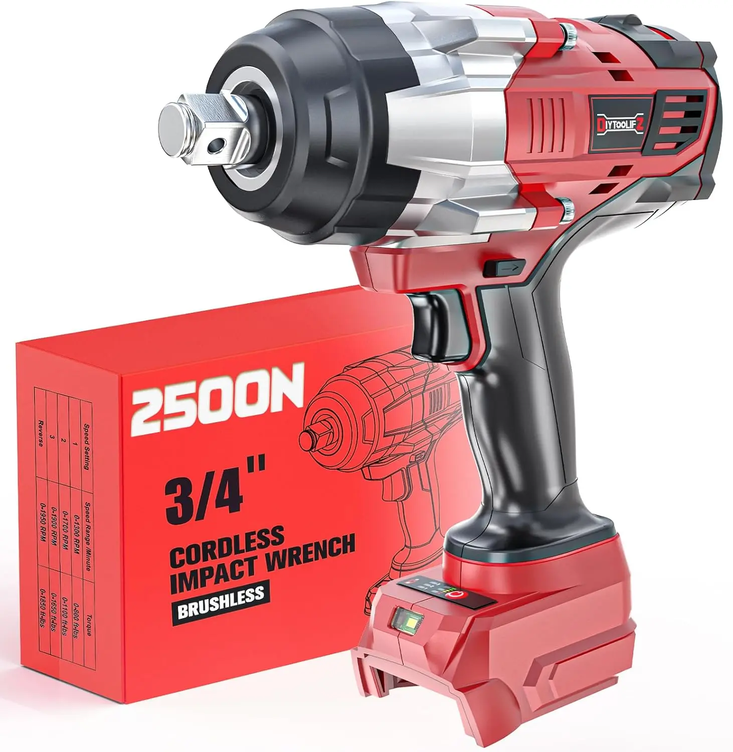 

3/4" Impact Wrench for Milwaukee 18V Battery: 1850FT-LBS(2500N.m) High Torque Impact Driver, 4-Speed Heavy Duty Cordless Impact