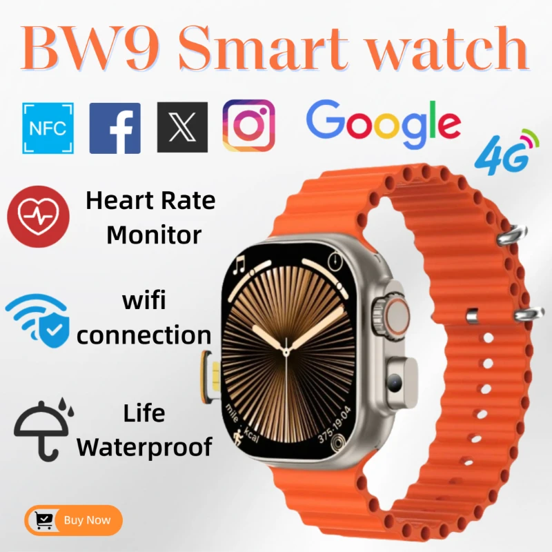 2025 BW9 Smartwatch بطاقة SIM بلوتوث الاتصال 2.01 بوصة شاشة كاميرا تلسكوبية شبكة كاملة عداد الخطوات للرجال والنساء