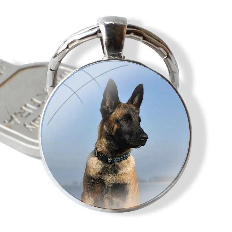 Belgian Malinois Keychain Handmade Glass Cabochon Key Ring Holder Pendant Key Chains