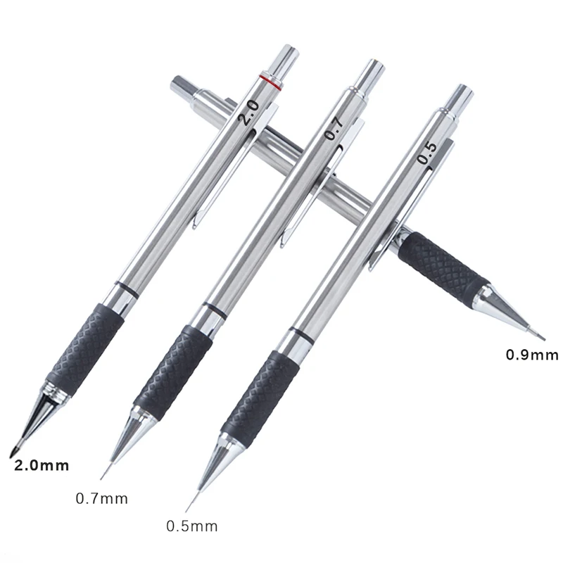 8Pcs Metal Mechanical Pencil set with pencil grip Leads Art Drawing Student Office Supplies 0.5/0.7/0.9/2.0mm Automatic Pencil