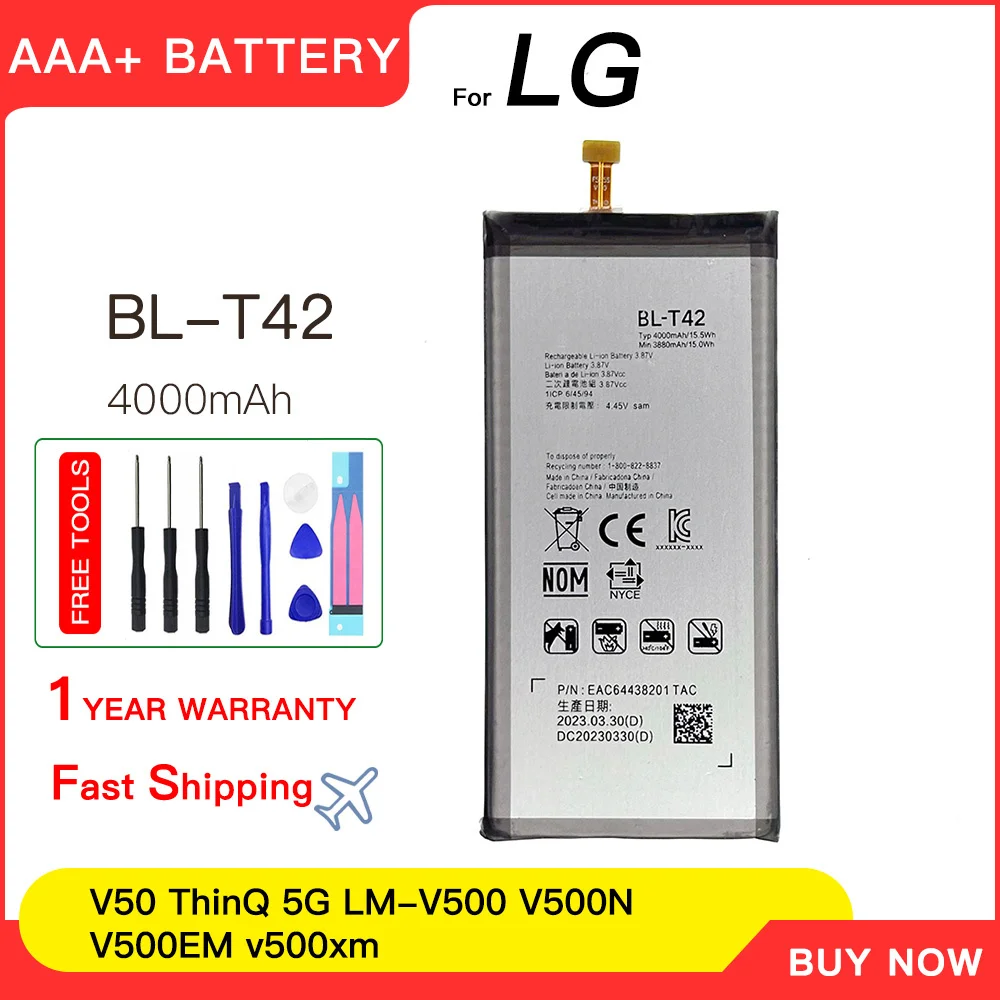 Batería de repuesto genuina BL-T42 de 4000mAh para LG V50 V 50 ThinQ 5G V50ThinQ LM-V500 V500N V500EM V500xm baterías de teléfono + herramientas