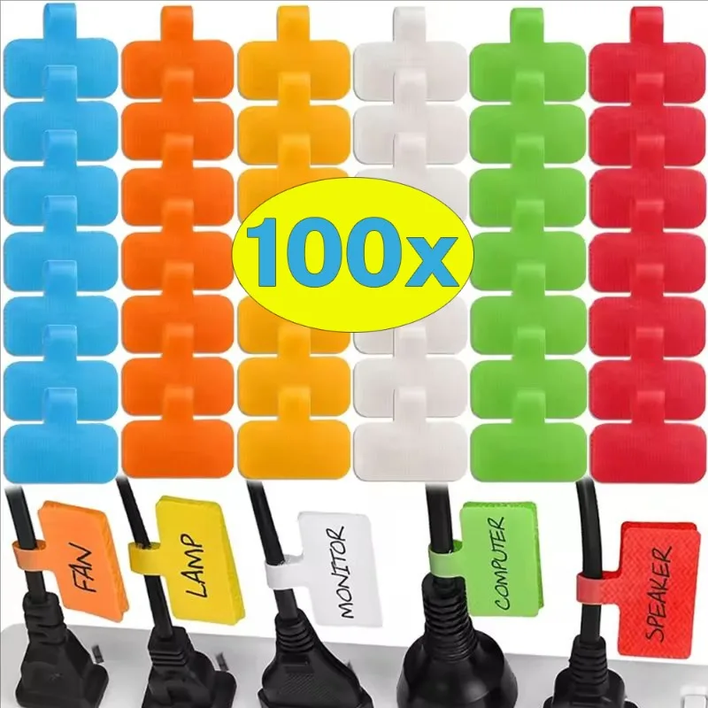 

Writeable Wire Classification Storage Sticker Data Cables Nylon Labels Reusable Charging Cord Ties Storage Tags for Home Office