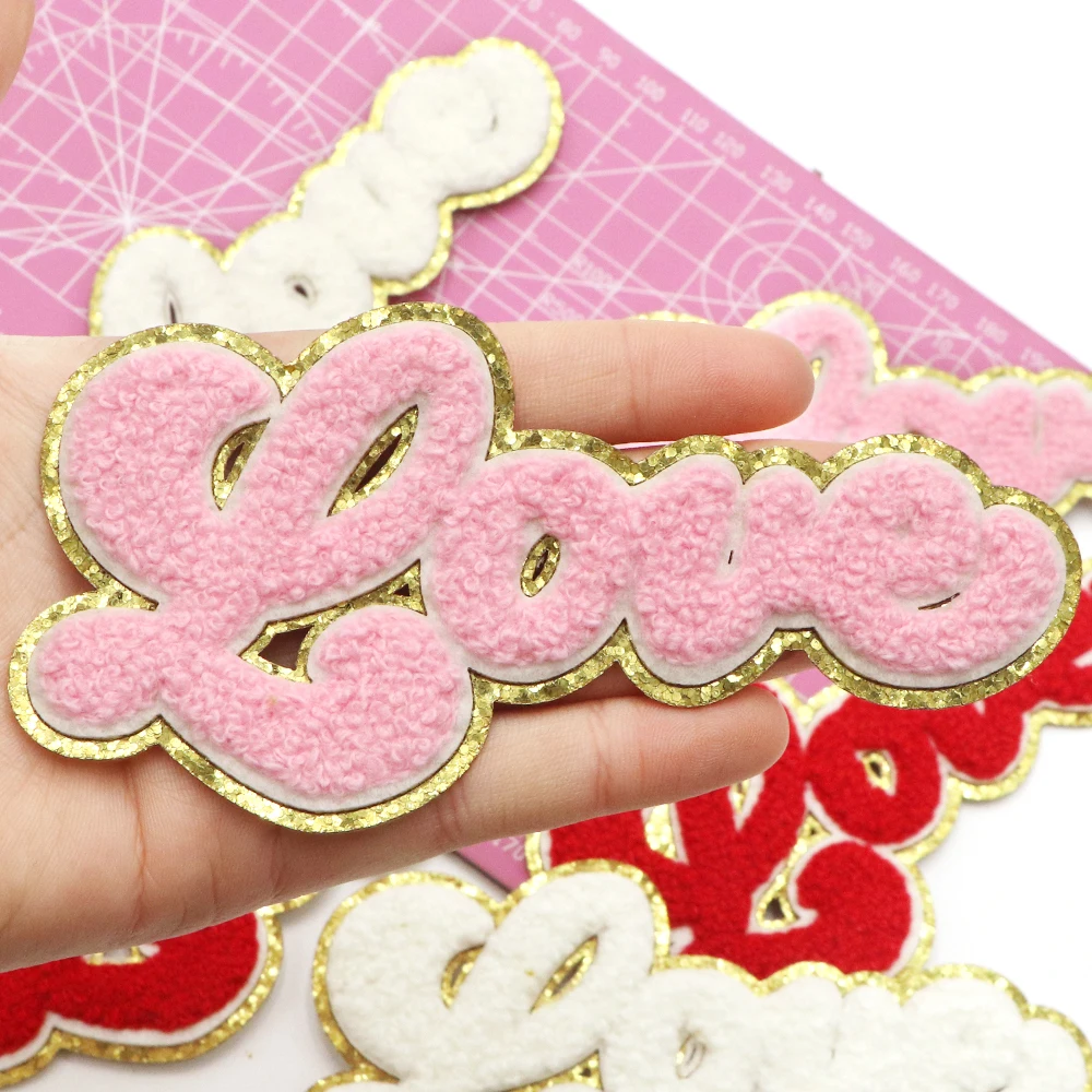 1PC lOVE letter Chenille Embroidery Patch Iron On Patches For Clothing Valentine's Day Decor On For Clothes Sew DIY Applique