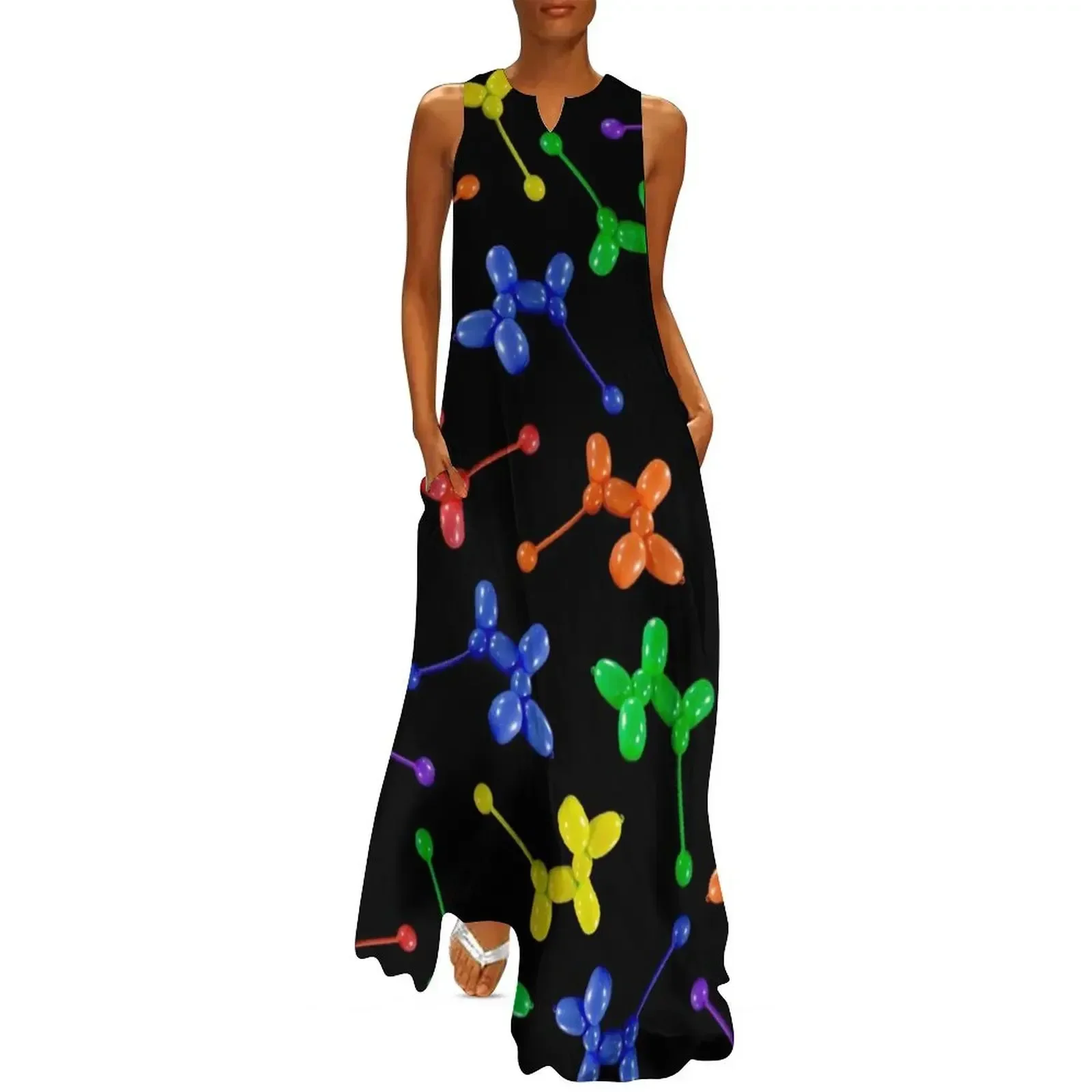 

Balloon animal poodles in rainbow colors scattered on black Long Dress Bride dresses Dresses sexy dress for women Dress