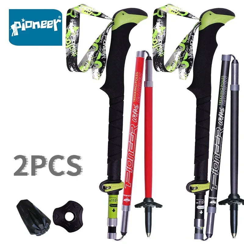 

Pioneer 2pcs 100% Carbon Fiber Folding Trekking Pole Ultralight Collapsible Trail Running Walking Stick Outdoor Camping YJS016