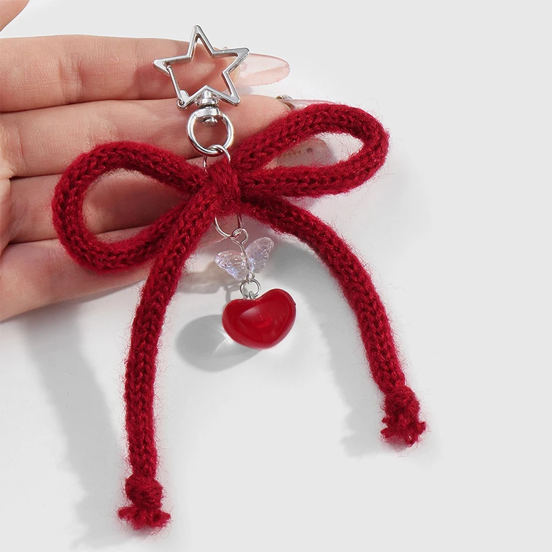 Sweet Red Cherry Pearl Keychain Bag Decoration Ribbon Bow Keychain Cute Backpack Hanging Decoration Gift For Best Friend