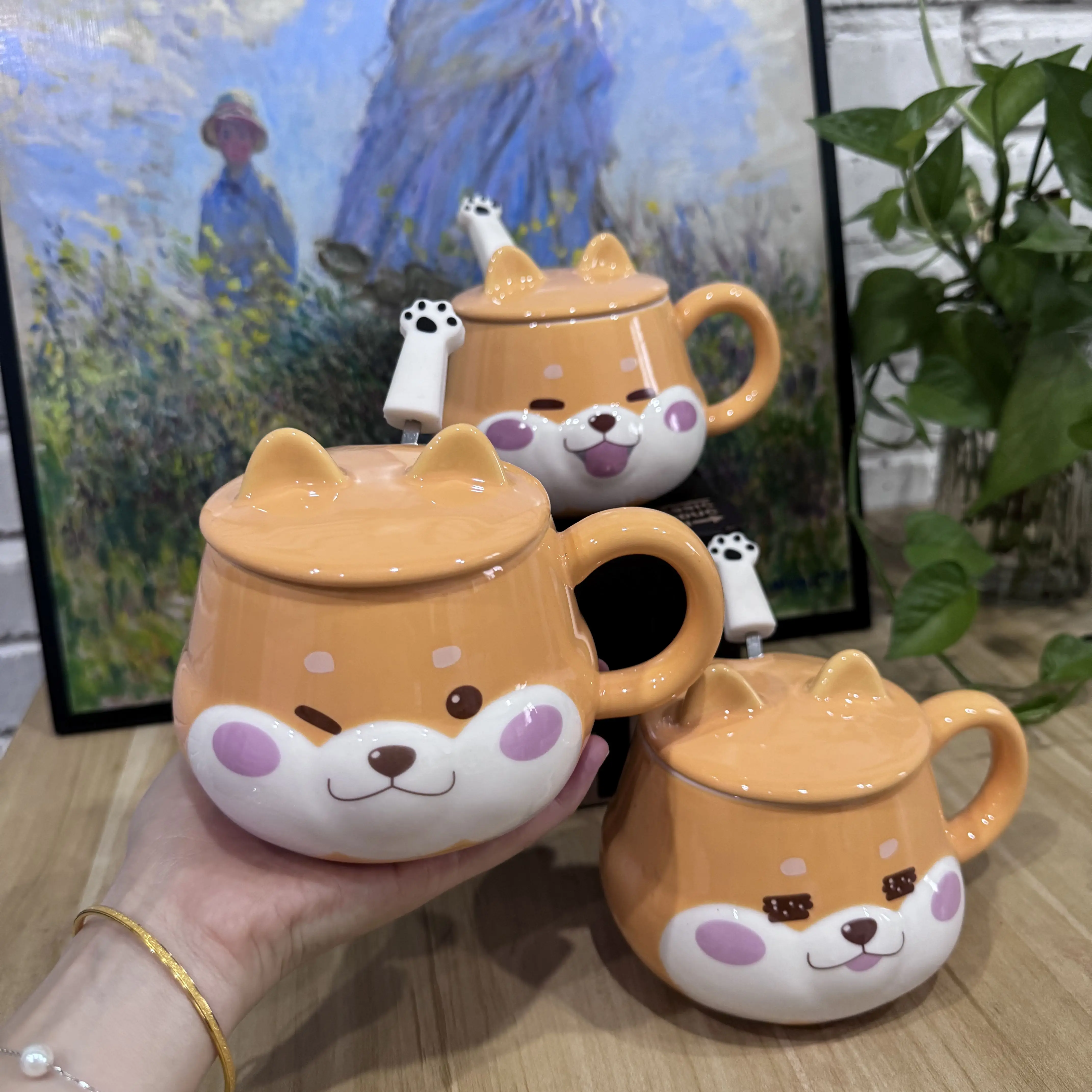 Shiba Inu ceramic cup high appearance level large capacity coffee cup with spoon cute girls children\'s office home