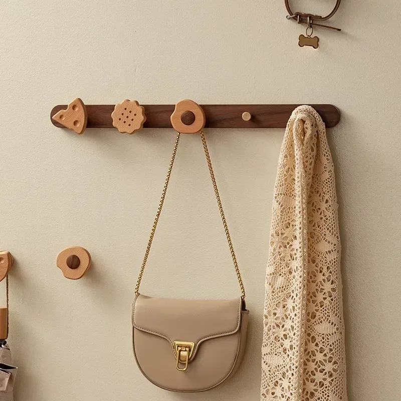 Solid Wood Coat Rack Wall Mounted with Cute Hooks for Hanging Coats Backpacks Towels Bags Dog Leashes Entryway Hallway Furniture