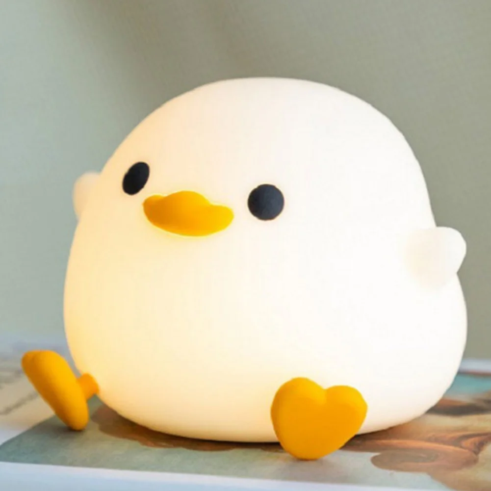 Silicone Duck Pat Night Light Dimmable Bedside Lamp 7 Light Colors Cartoon Sleeping Light Cute Nursery Nightlight for Desk Decor